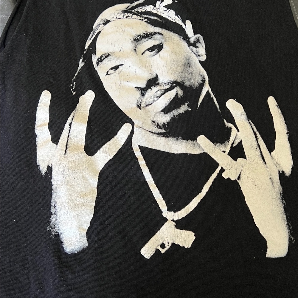Tupac Shakur Graphic Sleeveless T Shirt Black Small - Picture 5 of 5
